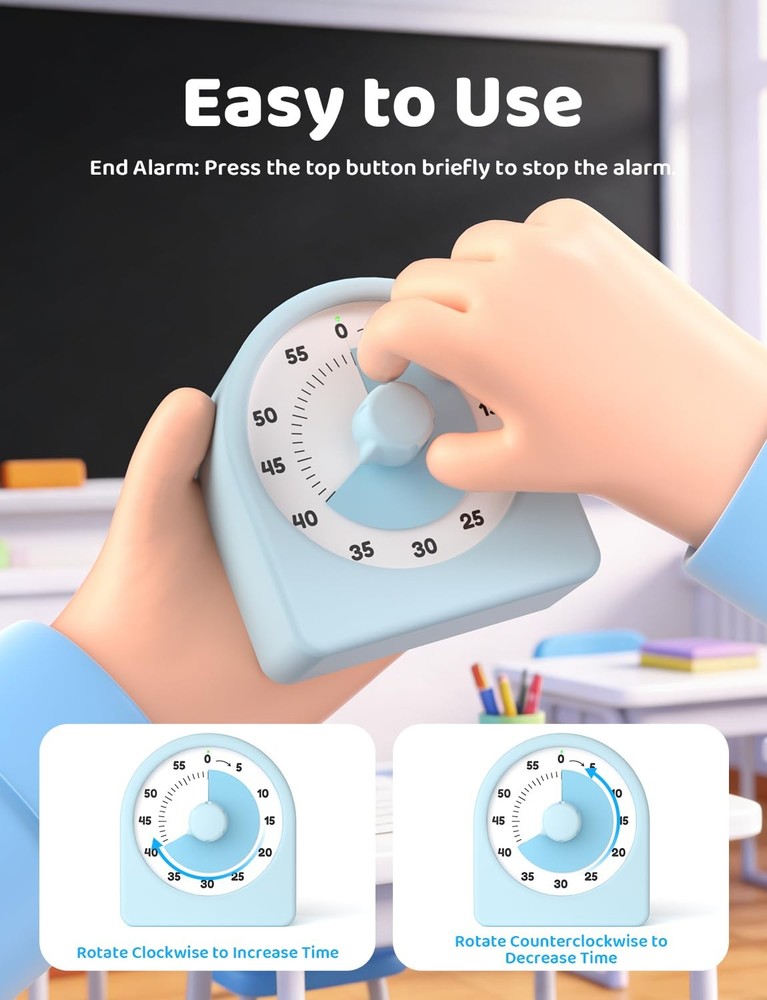 Visual Timer for Kids with Pause Function,Timer for Kids and Adults, Protecti...