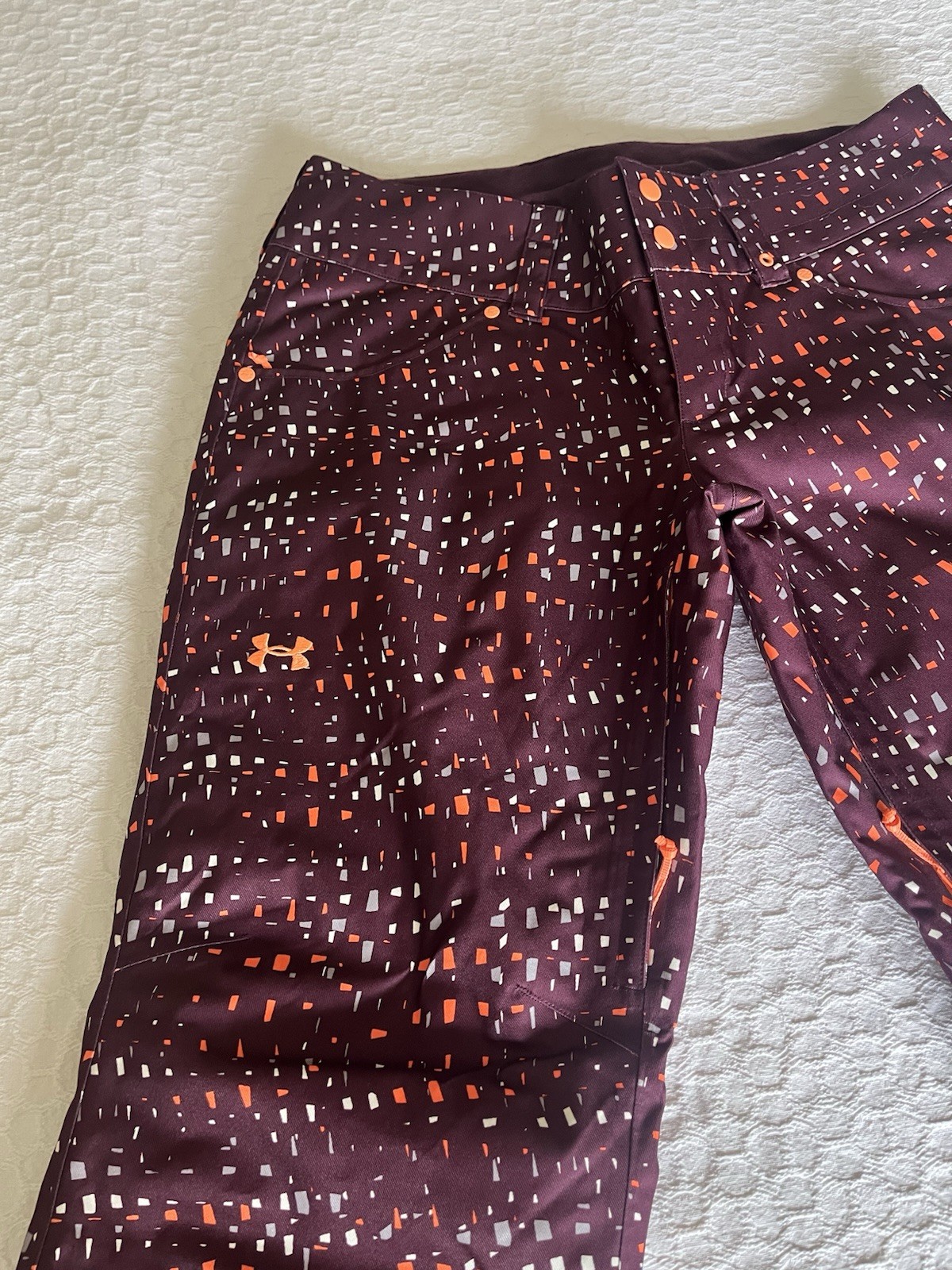NWOT Under Armour Cold Gear Storm Infrared Maroon Confetti Ski Snow Pants Wms L