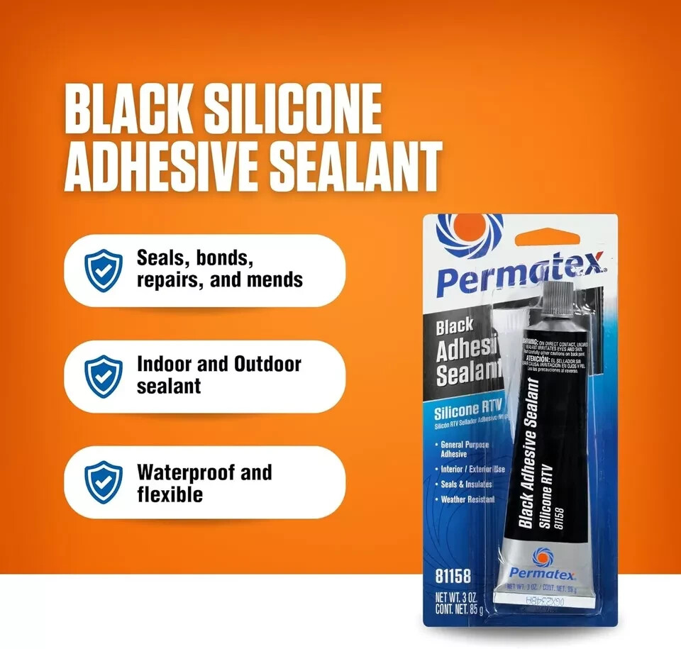 Permatex 81158 Black Silicone Adhesive Sealant 3 oz Tube Pack of 1-NEW Free Ship
