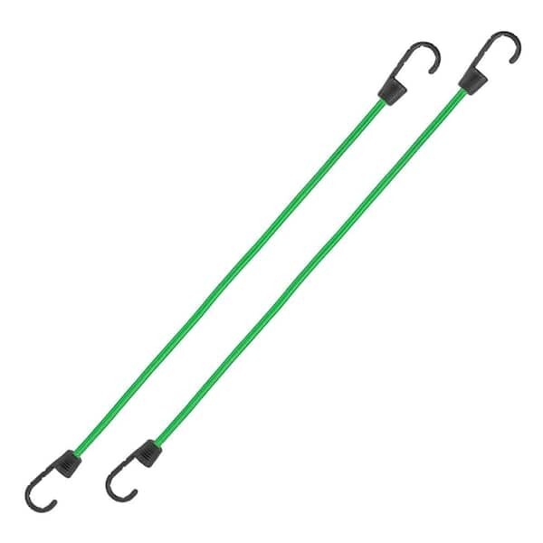 24 in. Green Flat Strap Bungee Cord with Hooks - 2 pack