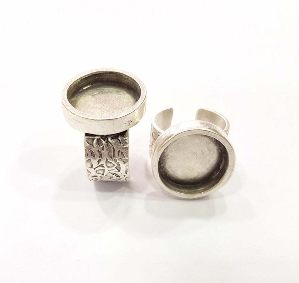 Round Blank Ring Base Bezel Setting Cabochon Adjustable Antique Silver Brass