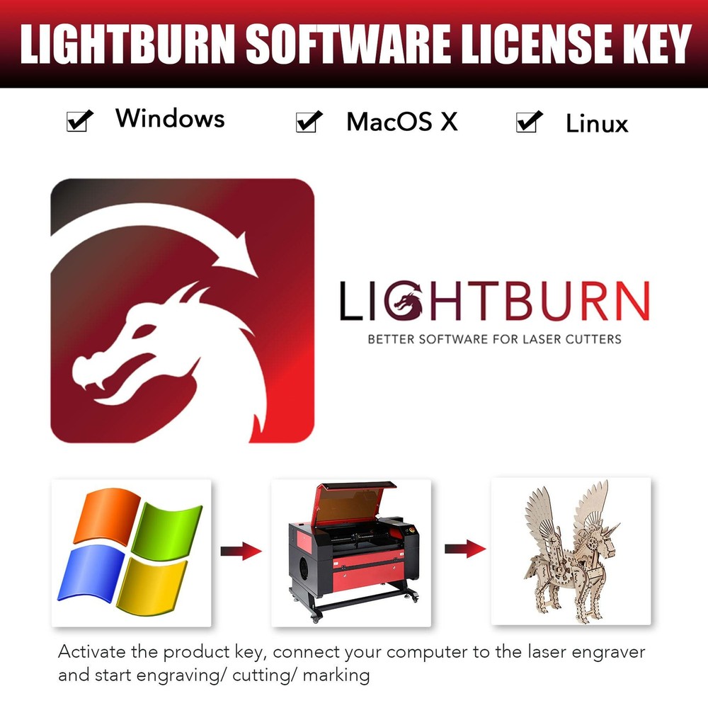 LIGHTBURN™ Software for CO2 Laser Engraver Cutter Compatible Linux Windows Mac