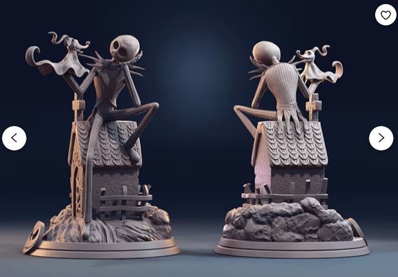 UNPAINTED Nightmare Before Christmas Jack & Zero 3d Printed Model 240mm Tall
