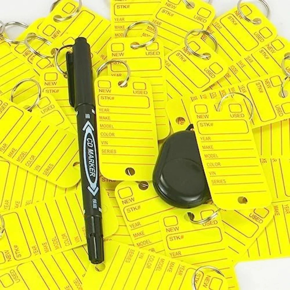 Poly Key Tags Plastic Key Tags w/ 200 Rings & 2 Markers Car Dealer 200 Pieces (f