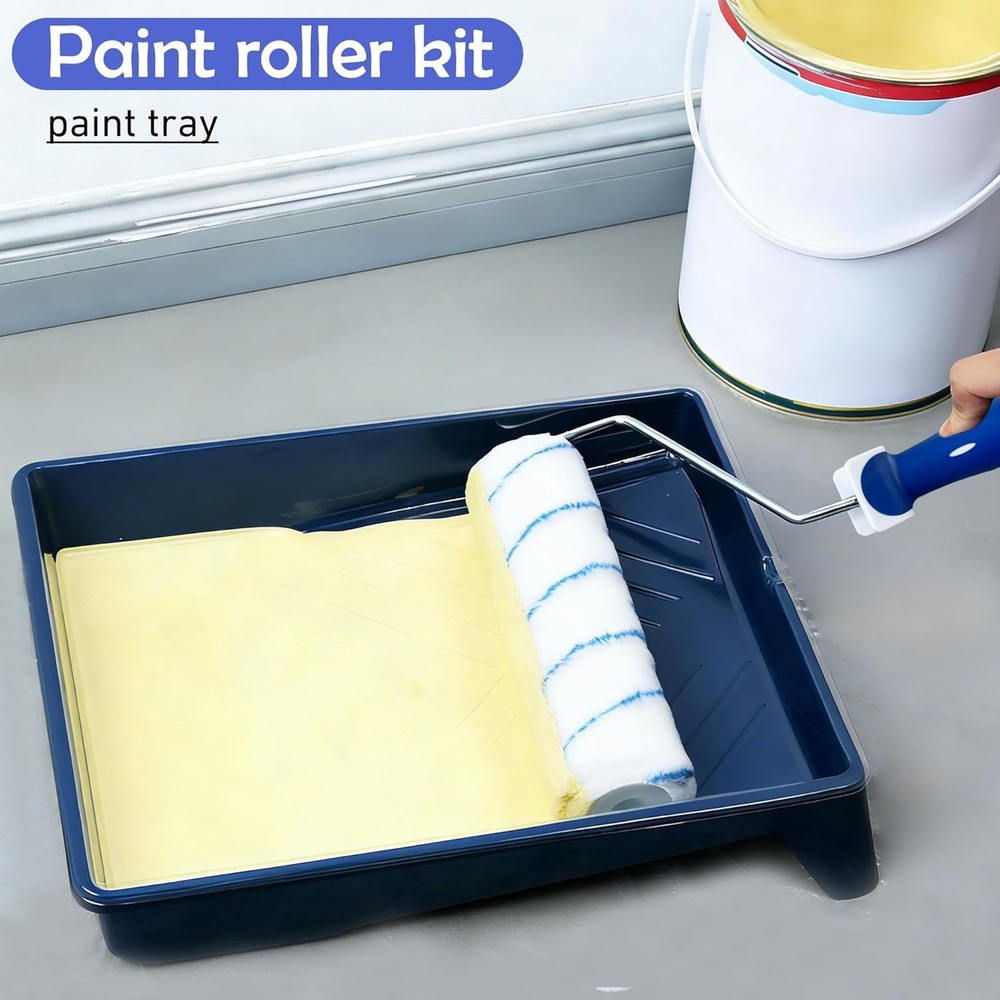 Paint Roller Kit 16PCS, 9&4 Inch Paint Roller with Adjustable 2-4FT Stainless St