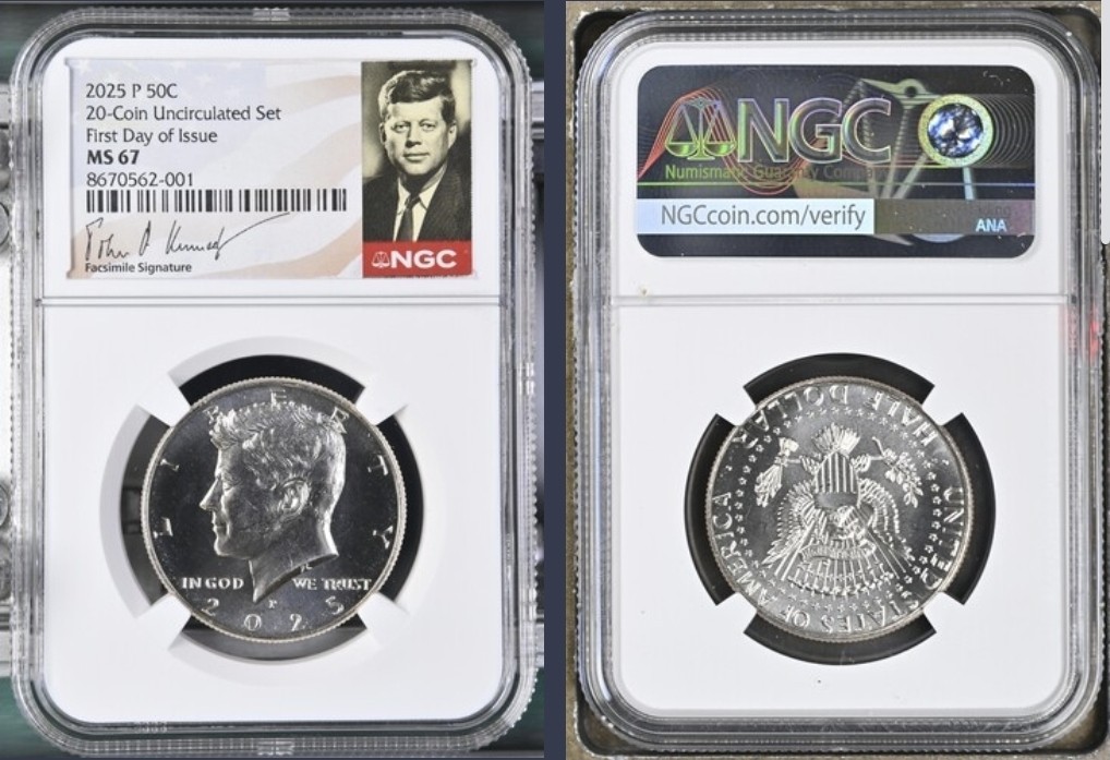 2025 P & D KENNEDY NGC MS67 HALF DOLLAR FIRST DAY ISSUE FDI, 50c Signed !%