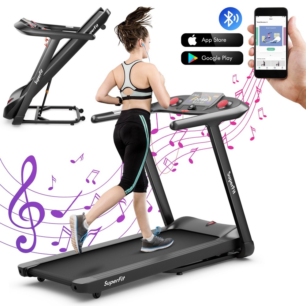 4.75HP Folding Treadmill w/Preset Programs Touch Screen Voice/APP/Remote Control