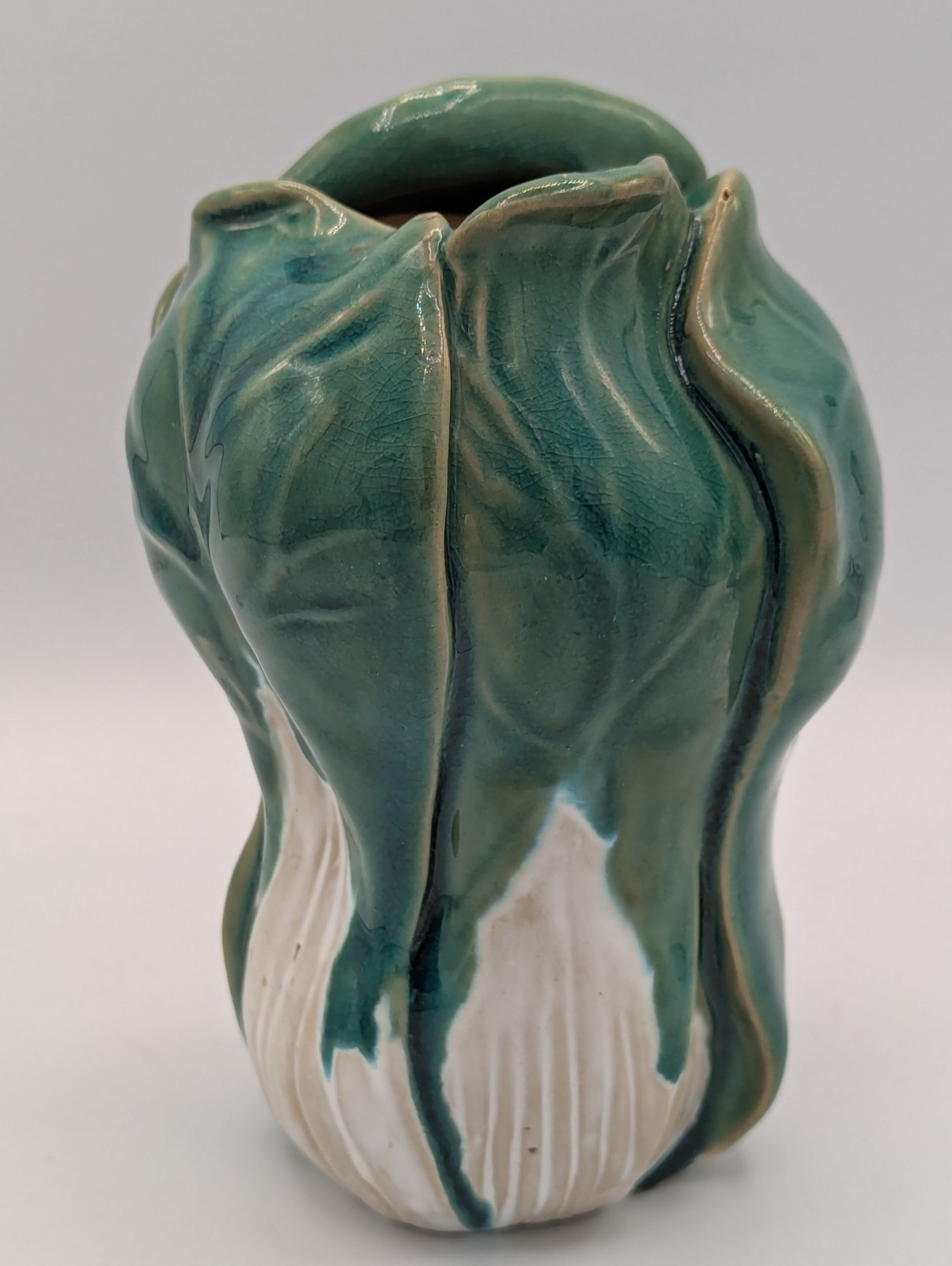 Rare Vintage Chinese Bok Choy Hand-Made Ceramic 6" Vase, Mint