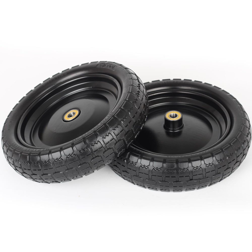 13" Flat-free Solid Tire and Wheel - 2 Pack, Black