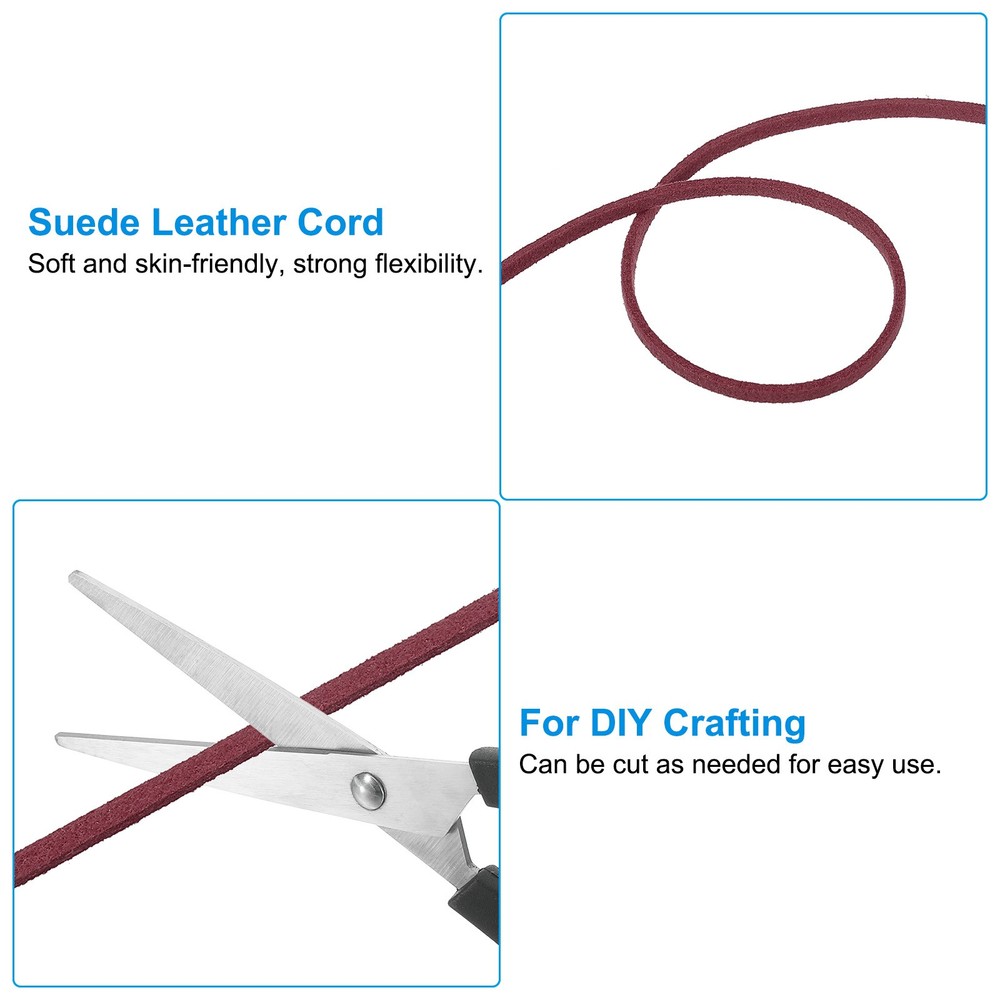 Suede Lanyard String with Roll Spool 98 Yard, Flat Microfiber Cord, Wine Red