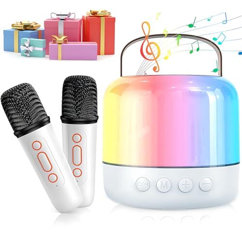 Karaoke Machine 2MIC Bluetooth Portable Speaker Wireless Microphone - White
