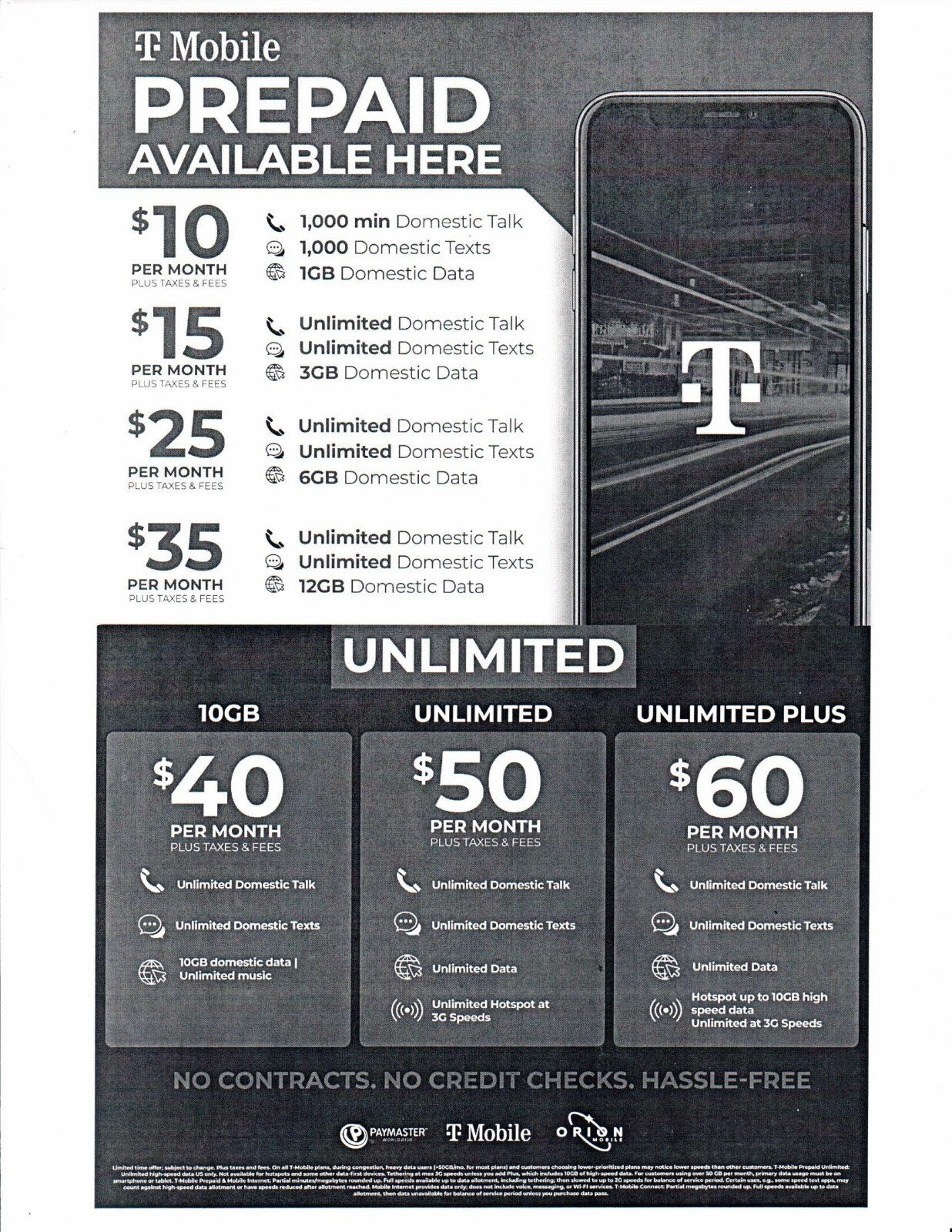 T-Mobile Pre-paid, Pre-Loaded, Activated sim card, Choose your Plan $10-$60