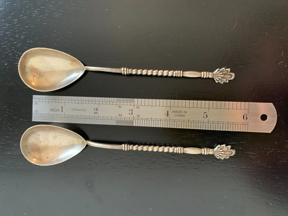Solid Silver 875 USSR Soviet Ukraine 2 Tea Spoons 5.8" Vintage 43 gr