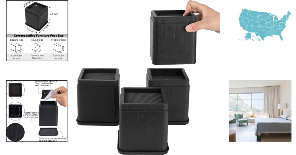 Stackable Heavy-Duty Bed Risers - 4 Inch Height, Set of 4 for Maximum Storage