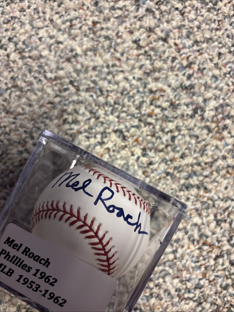Mel Roach Autographed Baseball & Case, Phillies, OMB