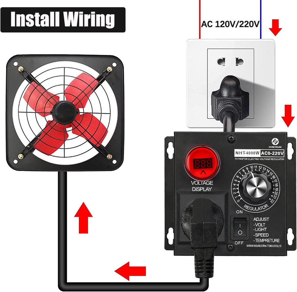 AC Variable Speed Controller, 120V~220V 15A 4000W SCR Voltage Controller for Rou
