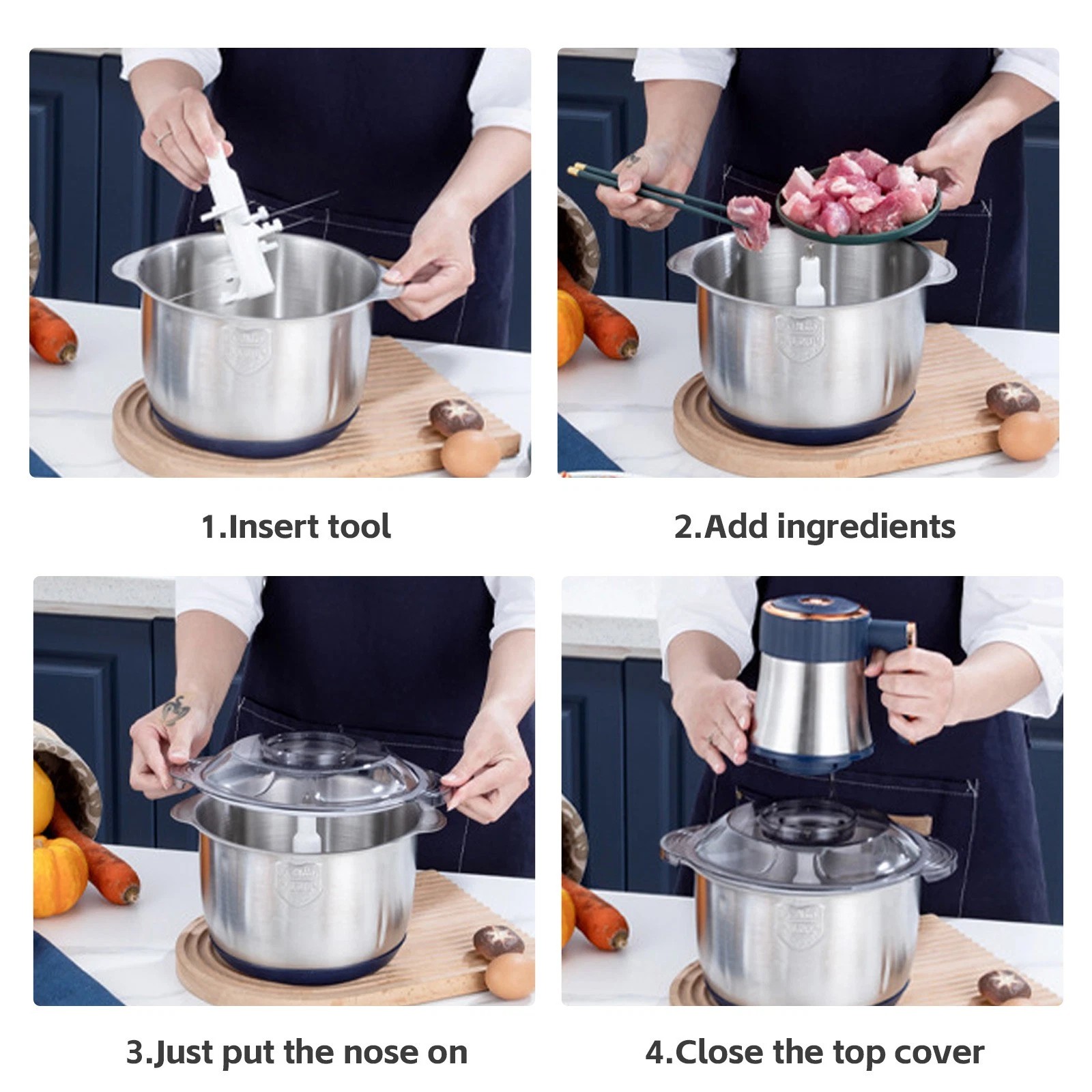 500W Electric Food Chopper Electric Stainless Steel Processor Meat Grinder Mixer