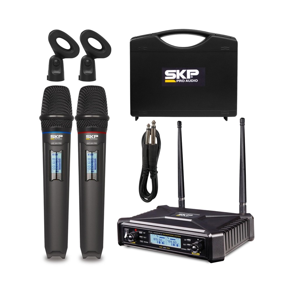 Dual Wireless Microphone System Auto-Scan Long Range Mic Set with Receiver, L...