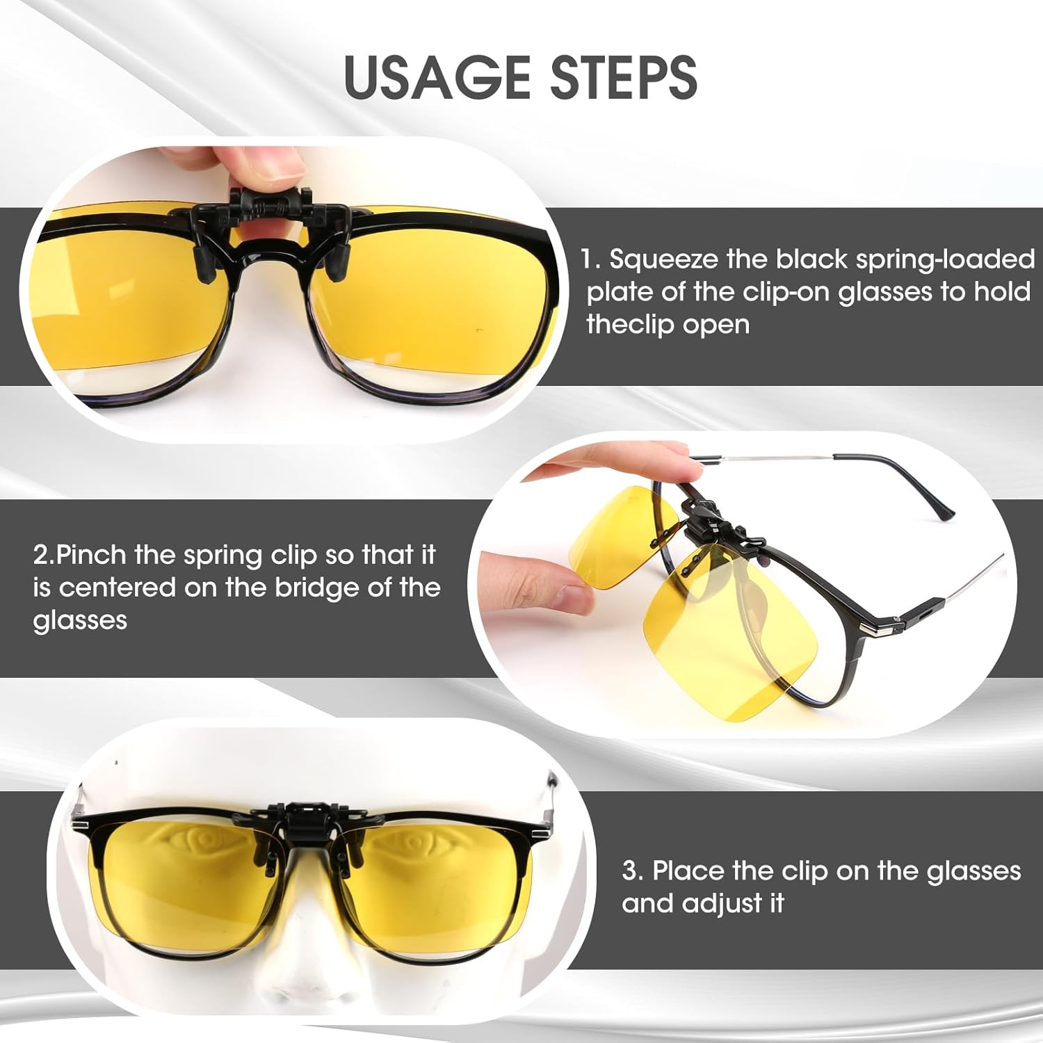 Clip on Polarized Night Vision Driving Glasses Flip up UV400 Wear Over Eyeglasse