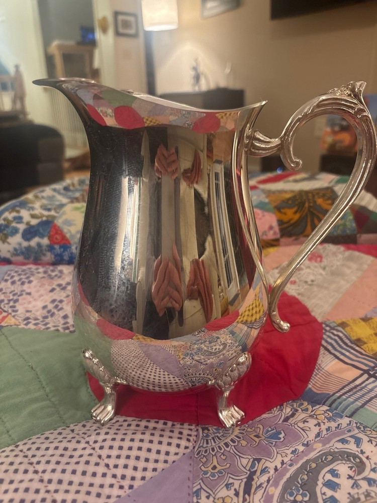 Vintage Silverplate Water/Iced Tea Pitcher – Footed, Ornate Handle