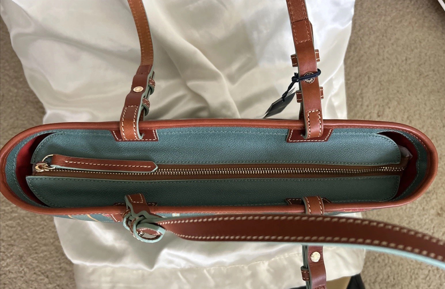 NEW TAGS DISNEY PARKS DOONEY BOURKE PRINCESS TIANA GREEN/BROWN LEATHER TOTE