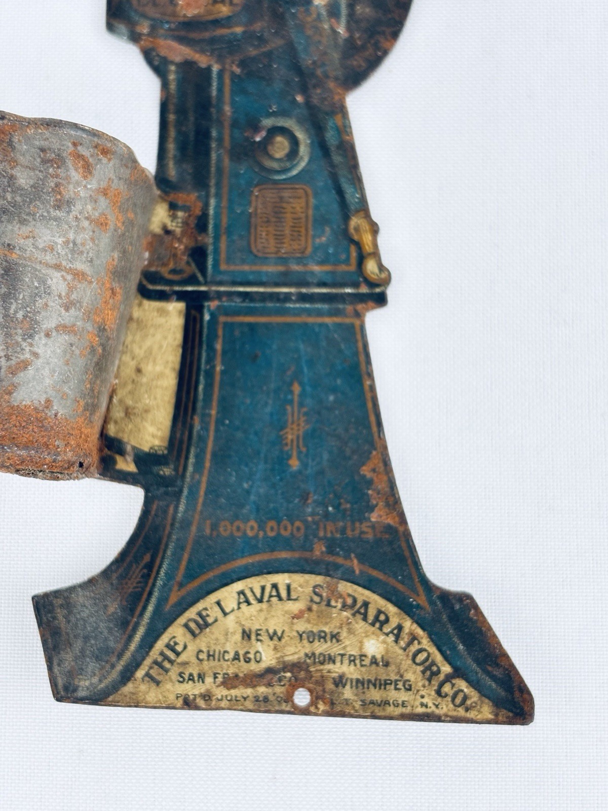 1908 De Laval Cream Separator Antique Advertising Tin Match Holder, 6.25" tall