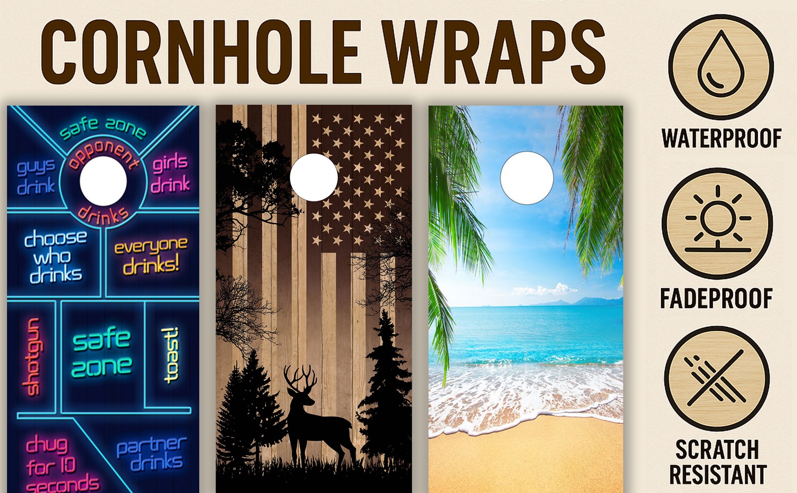 Laminated Cornhole Board Wraps – USA Flag & Eagle – High Quality Vinyl