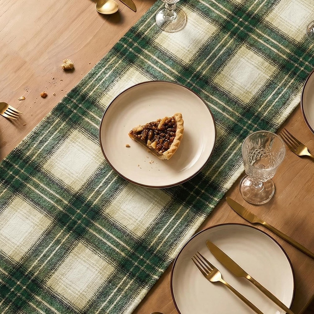 Green Light Coffee Farmhouse Plaid Spring Table Runner, ST. Patrick Rustic Holid