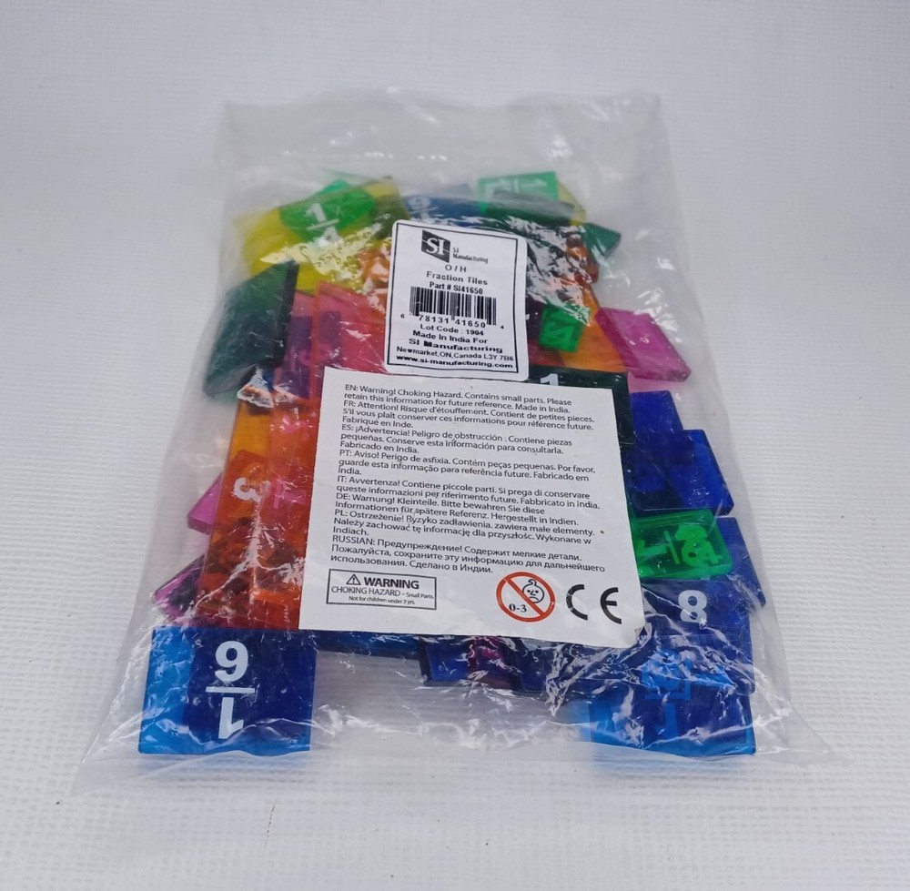 Fraction Tiles Clear Multicolor Plastic Math Homeschool
