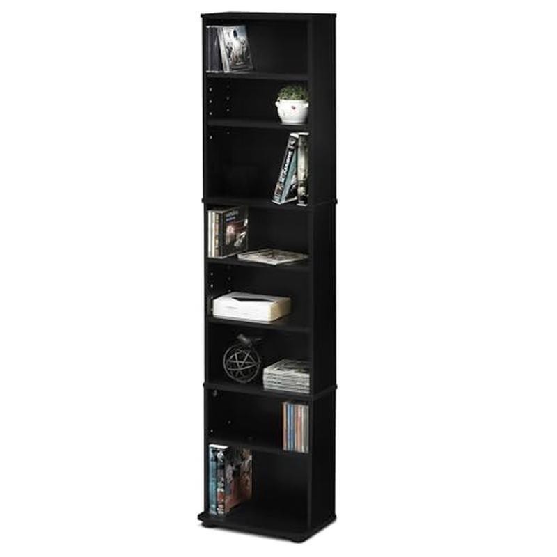 Multimedia Storage Tower Adjustable Shelves Space Saving Wood Constructed Unit