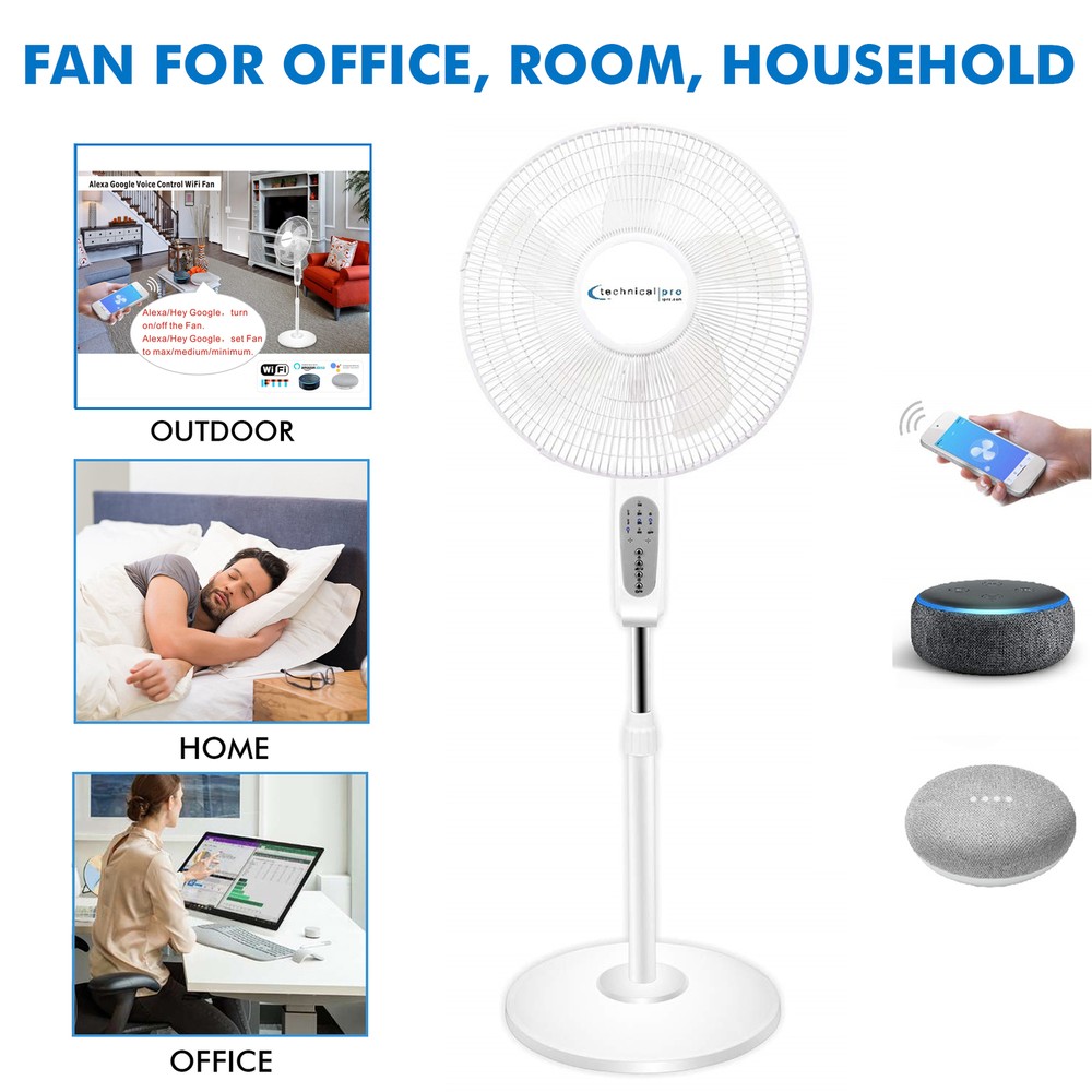 Technical Pro WIFI Enabled 16 Inch Standing Fan With Oscillating Feature