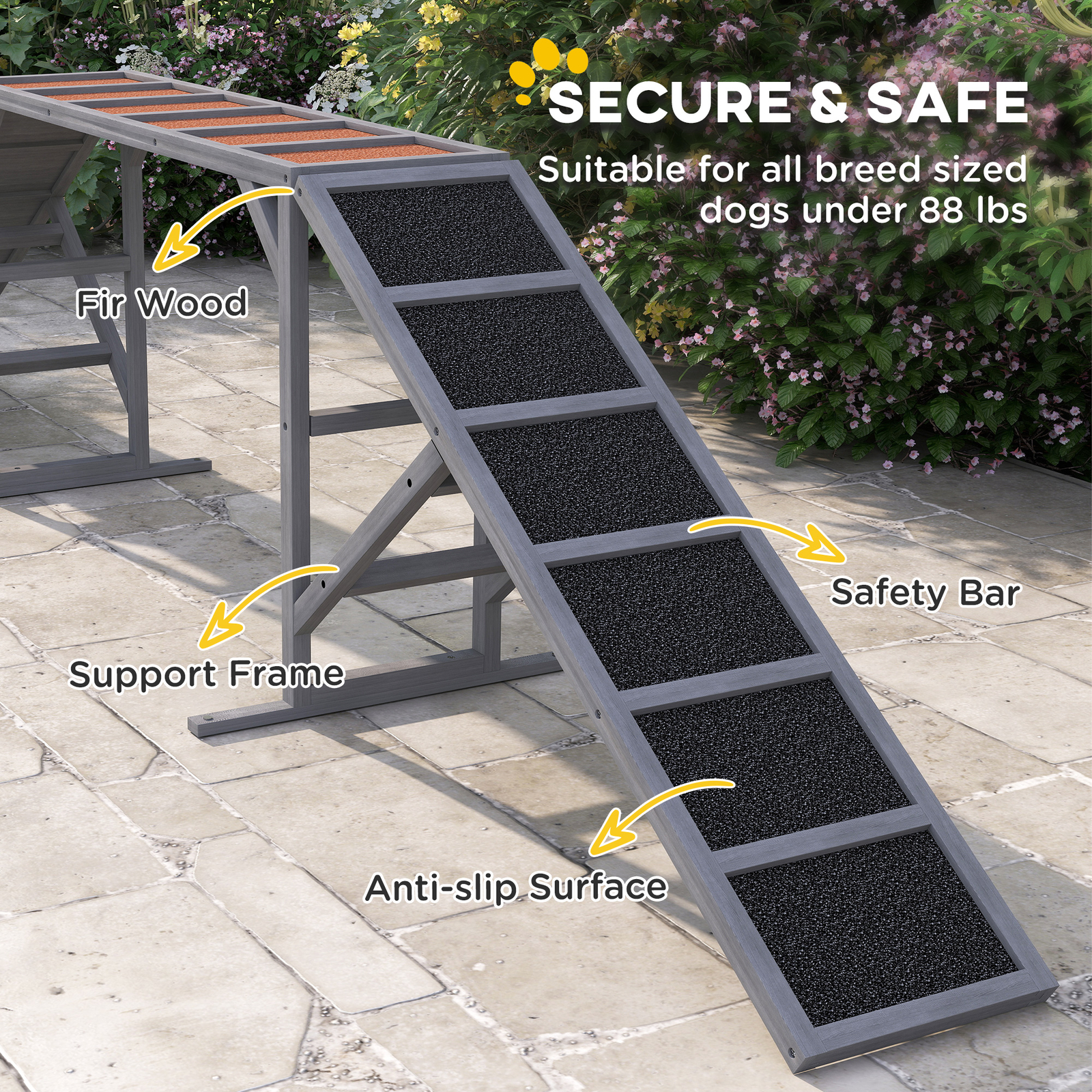 PawHut Dog Agility Equipment Ramp with Safety Bar, Non-slip Surface, Gray