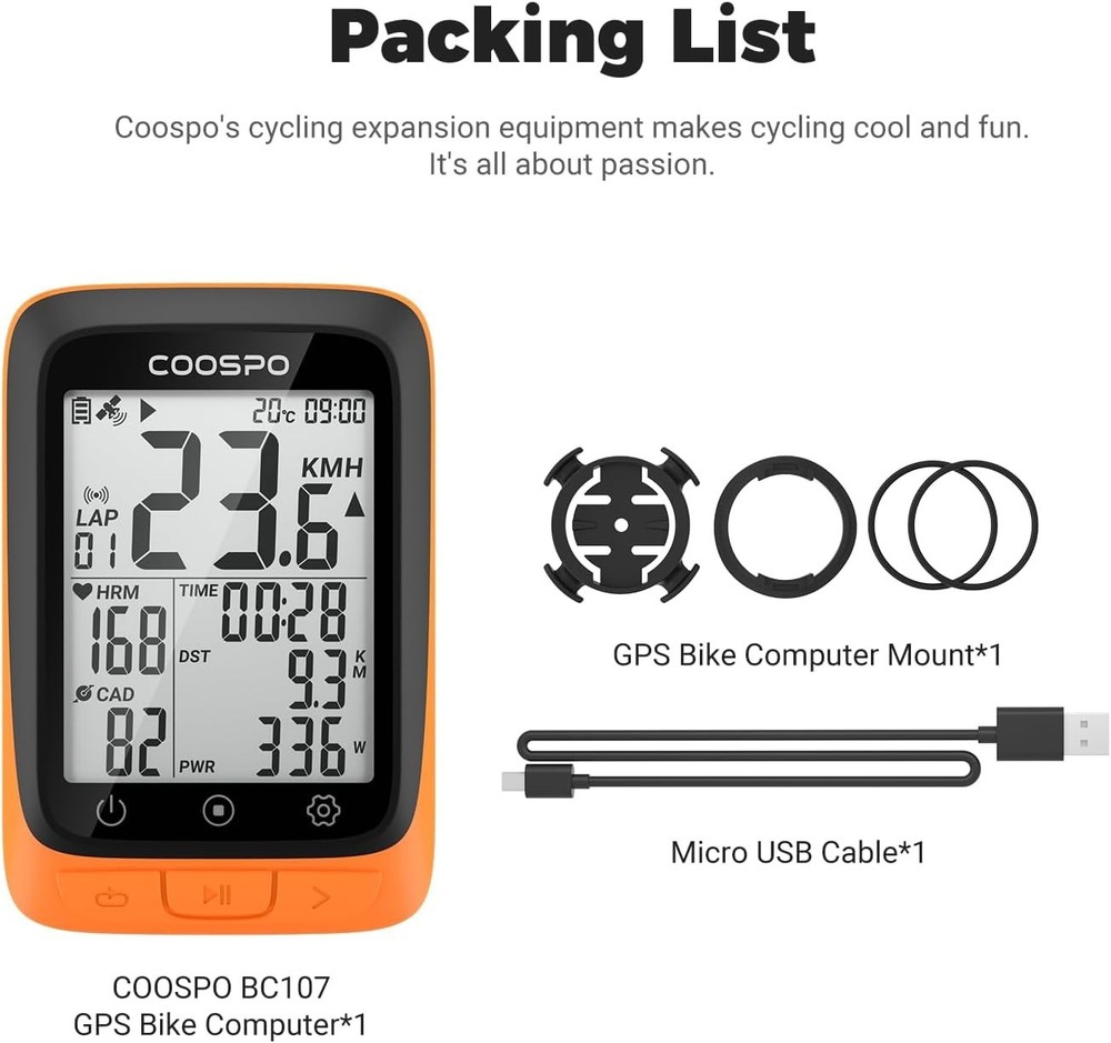 Waterproof Cycling Computer with 2.4” LCD Display - GPS Tracker & Bluetooth Sync