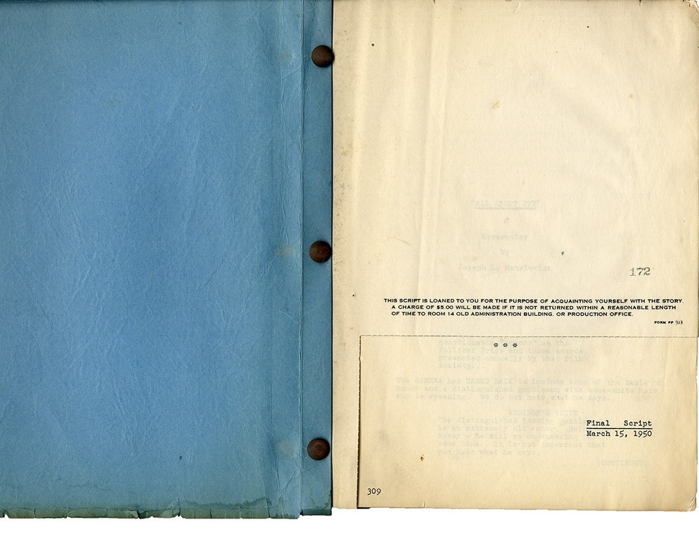 ALL ABOUT EVE (Mar 15, 1950) Final script by Joseph Mankiewicz