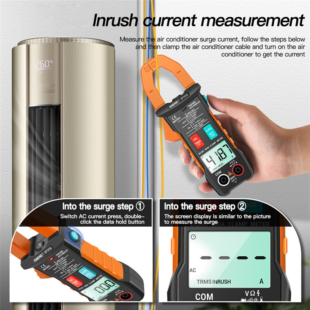 ST206 Digital Clamp Meter Auto Range Electrical Current Tester Measurement Tools