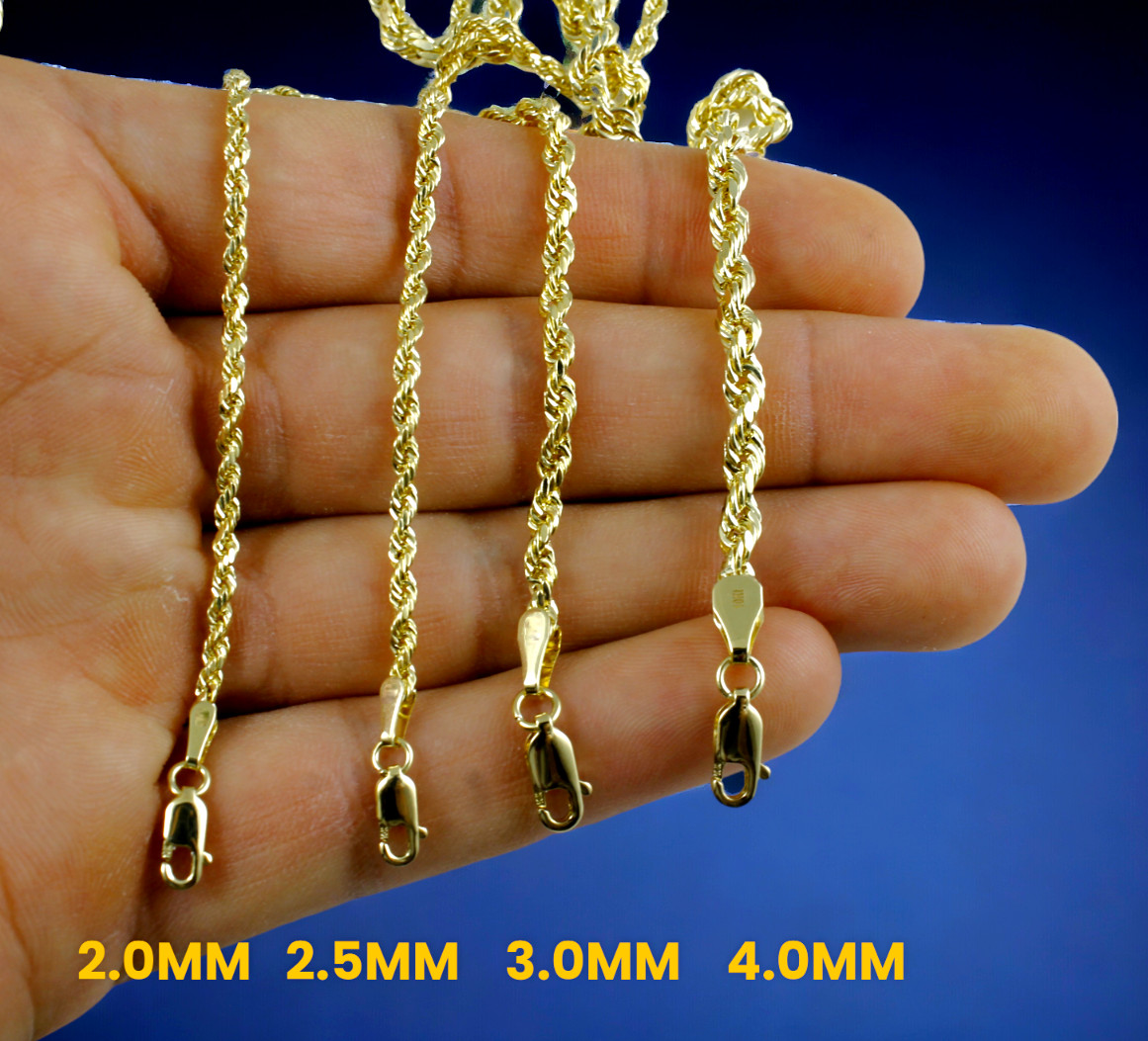10K Yellow Gold Rope Necklace Bracelet Chain Diamond Cut 2mm-10mm 7"-30"