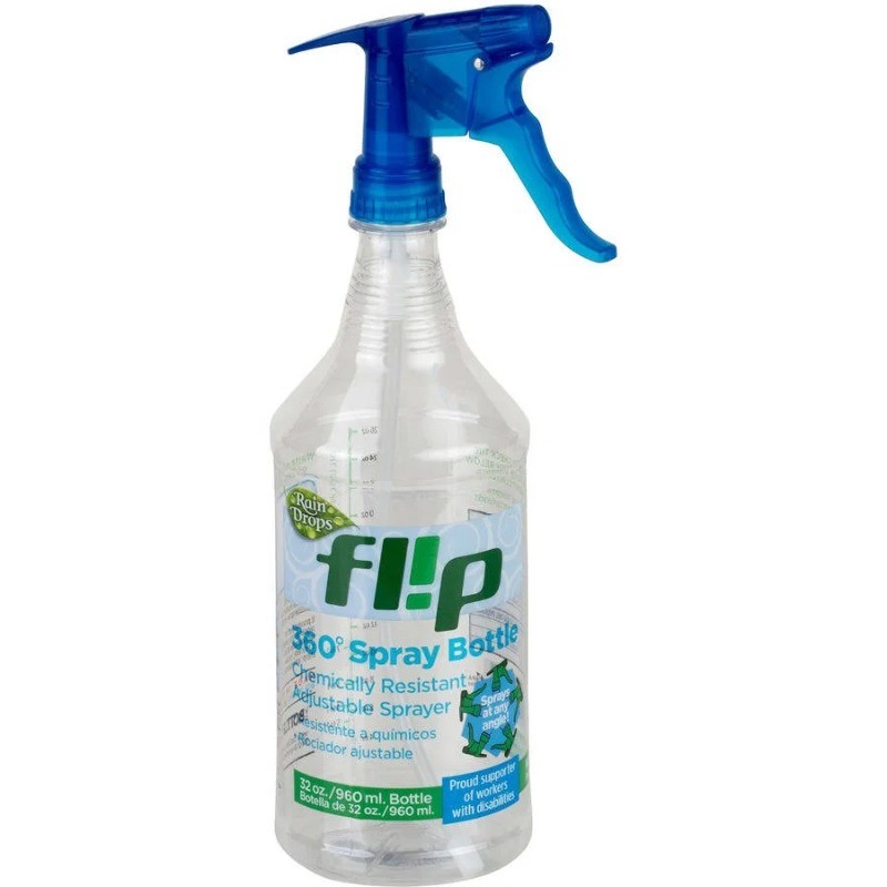 (4 pack) Bottle Crew 32-Ounce Raindrops Flip Empty Plastic Spray Bottle, 1 Ct