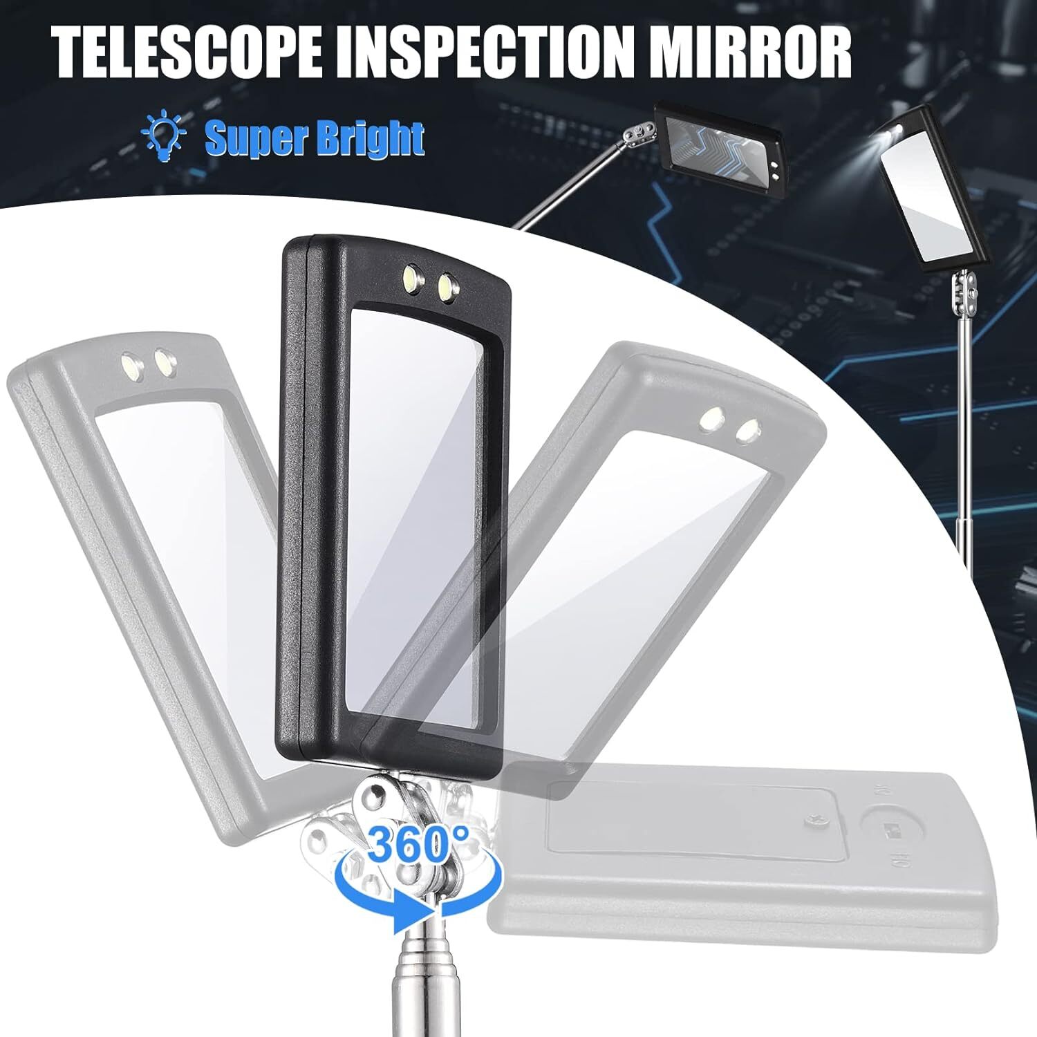 Inspection Mirror LED Lighted Mechanic Telescoping illuminate Swivel Extendable