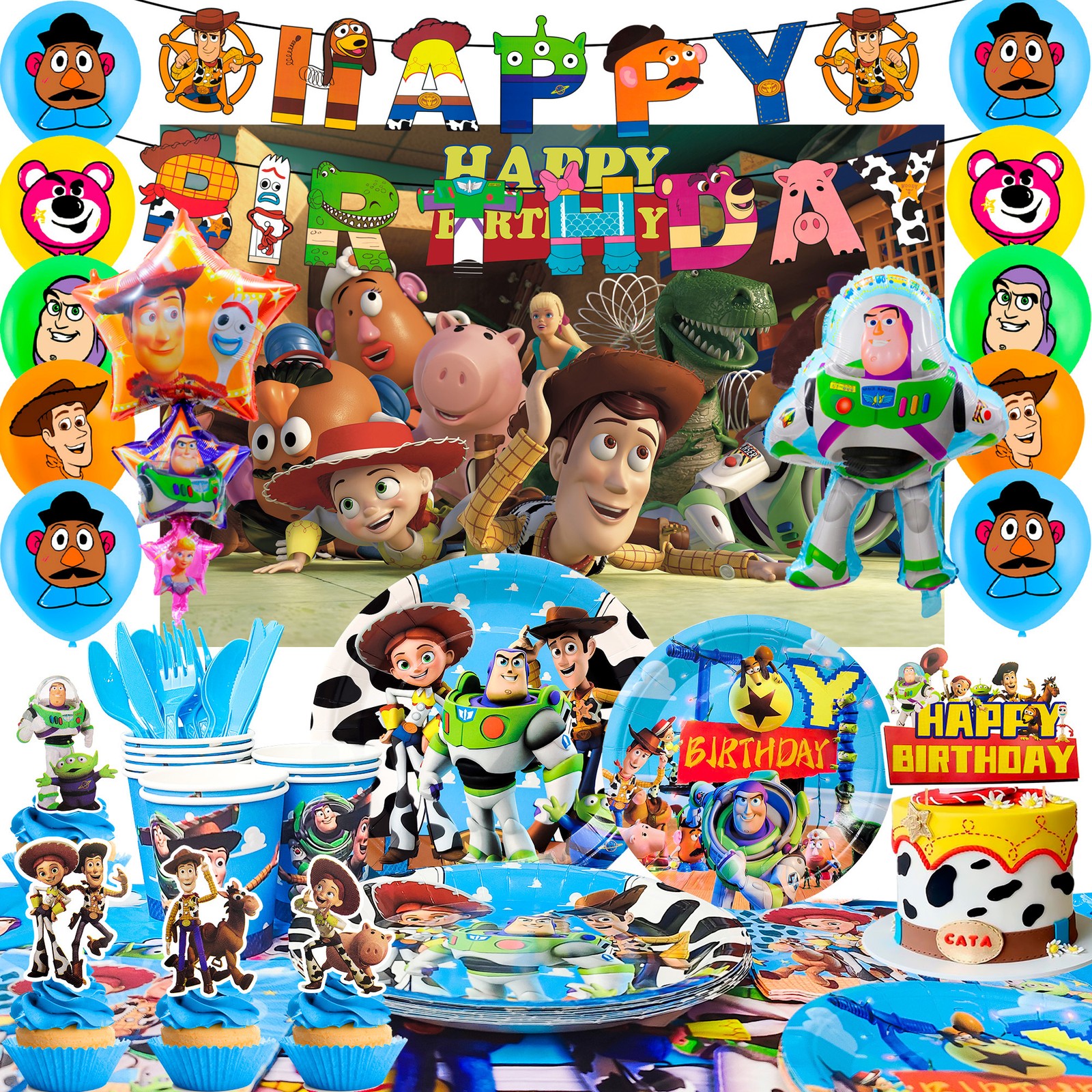 114 Pcs Toy Story Party Decorations Toy Story Birthday Tableware Balloons Plates
