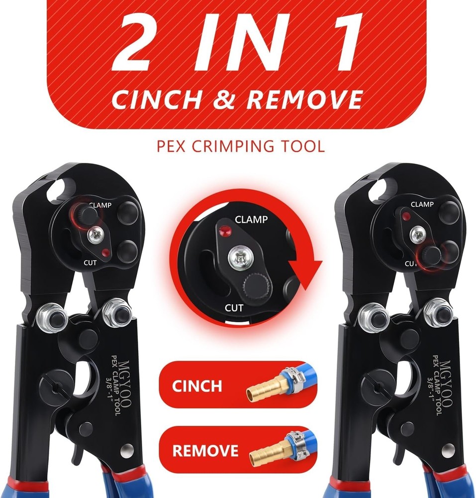 Pex Crimping Tool Cinch and Remove Dual-Function Pex Crimp Tool Ratchet Pex Pipe