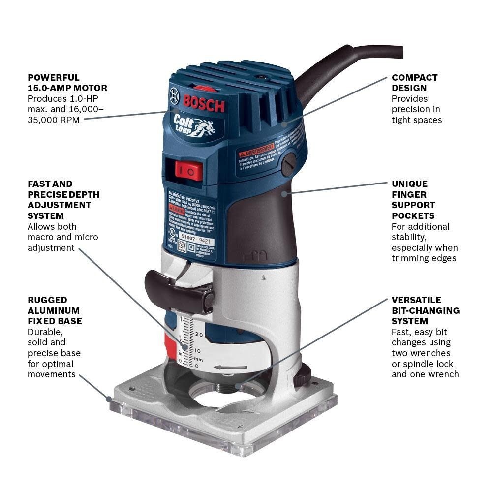 Bosch PR20EVS 1 HP Variable Speed Palm Router-PR20EVS