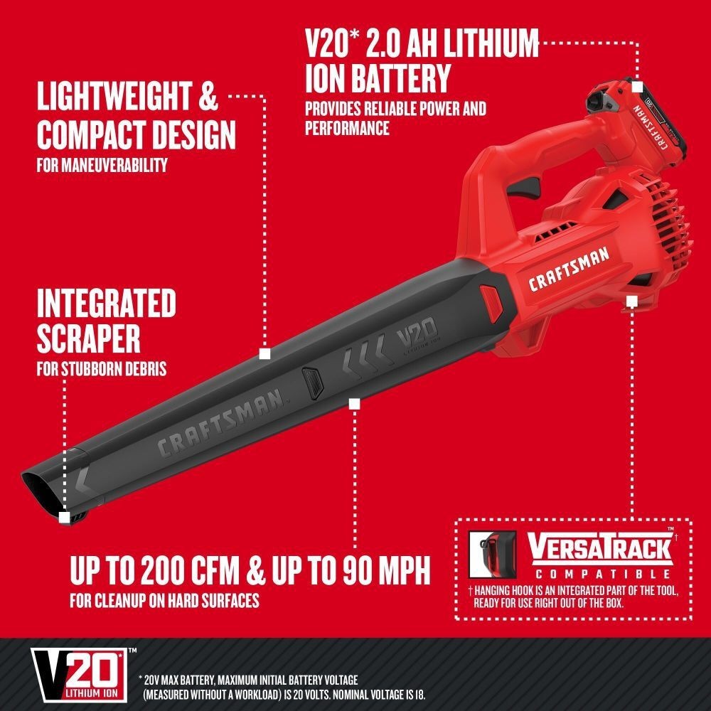 Craftsman CMCBL710D1 20V MAX Handless Cordless Leaf Blower Kit - Red