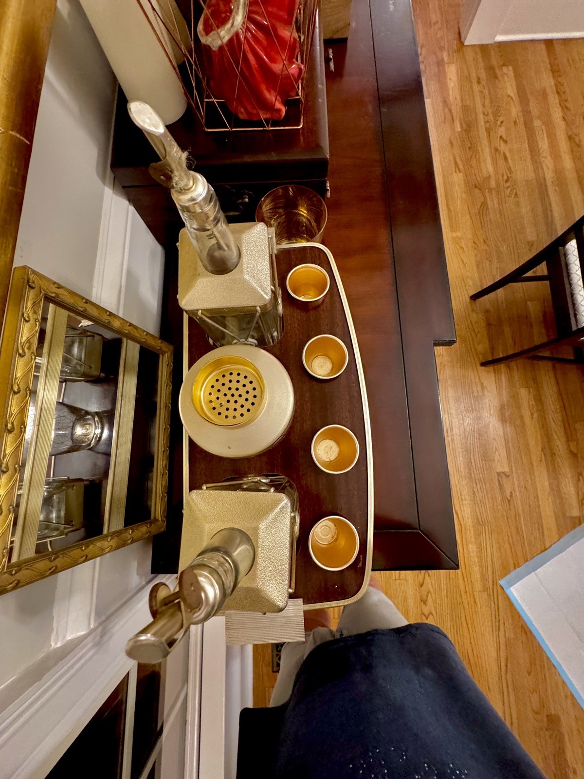 Epic Vintage MidCentury Wood/Brass Bar Set w Glassware & Caddy Don Draper / Bond