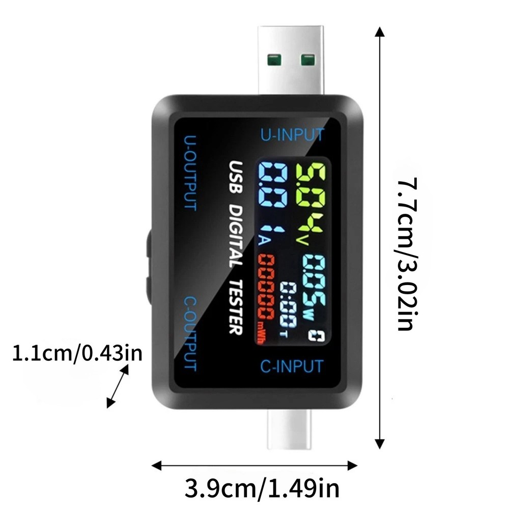 Replacement USB Type C Voltmeter Ammeter with Timing Function Power Monitor