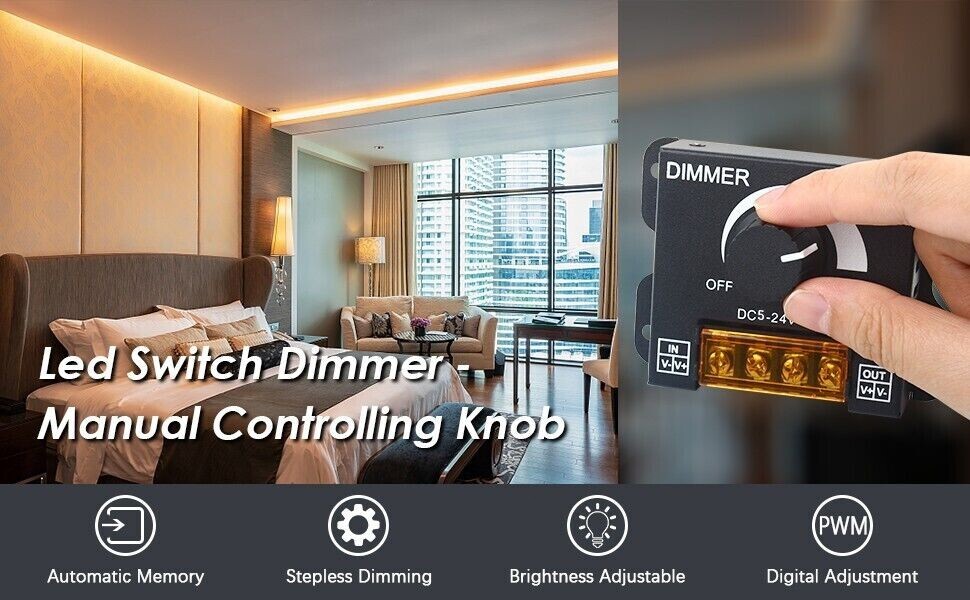 Led Single Strip Dimmer DC12-24V 30A 360W Output Controller RF Wireless Remote