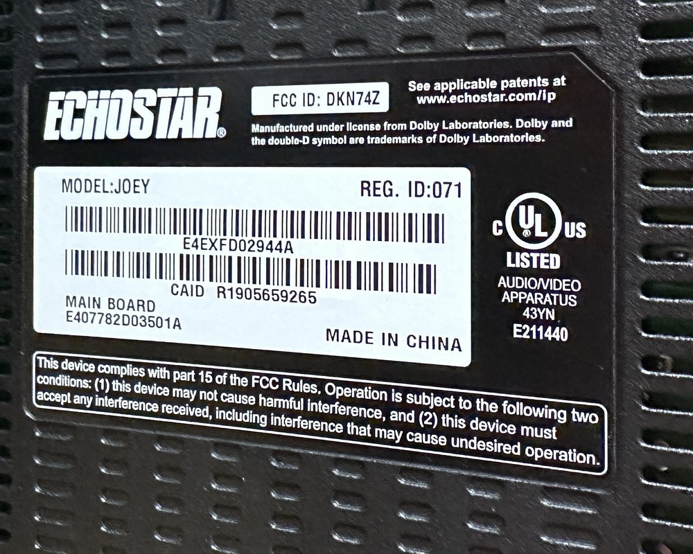 Dish Network Joey HD Receiver EchoStar w/ Power Adapter Untested