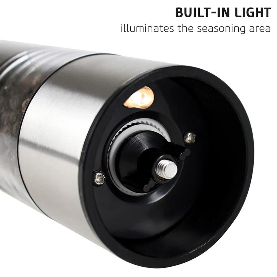 2 Pack Electric Salt Pepper Grinder Mill Shakers Set Adjustable Stainless Steel