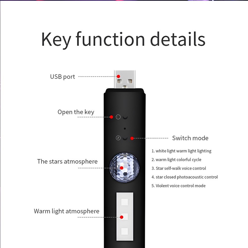 D88 Wireless Car LED Light Interior Multcolor LED Light with Remote Control USB