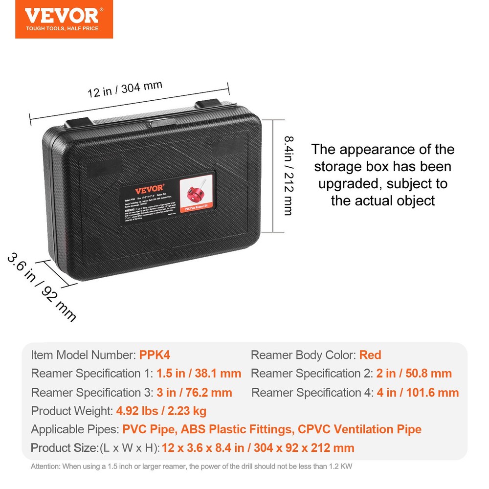 VEVOR 4Pcs PVC Pipe Reamer Kit, Plastic Pipe Fitting Socket Saver Tool Kit
