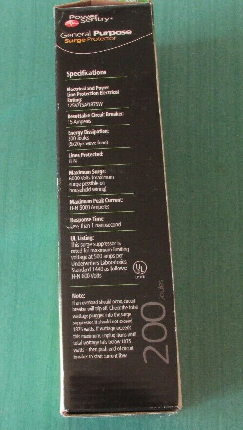 Power Sentry GENERAL PURPOSE SURGE PROTECTOR - 2 pack - 6 outlets @ - 200 Joules